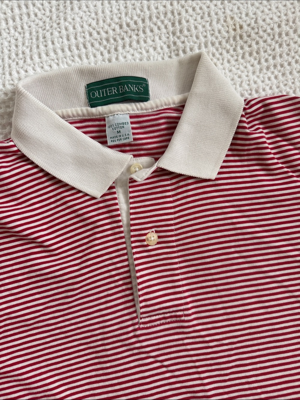 Outer Banks Men’s Red & White Striped Polo Shirt Vintage
